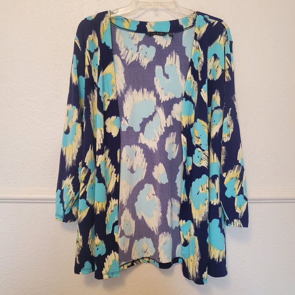 Global Chic By Iman Womens Boho Chic Drape Front Cardigan Blue Green 2XP